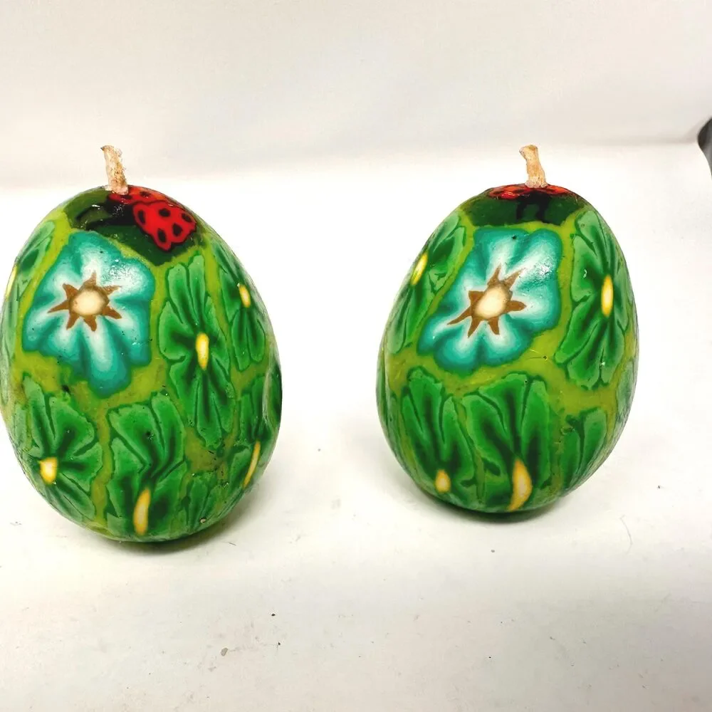 Vintage Multicolor Floral Egg Candles Set of 6 - Egg & Candle Collectors 2.5”